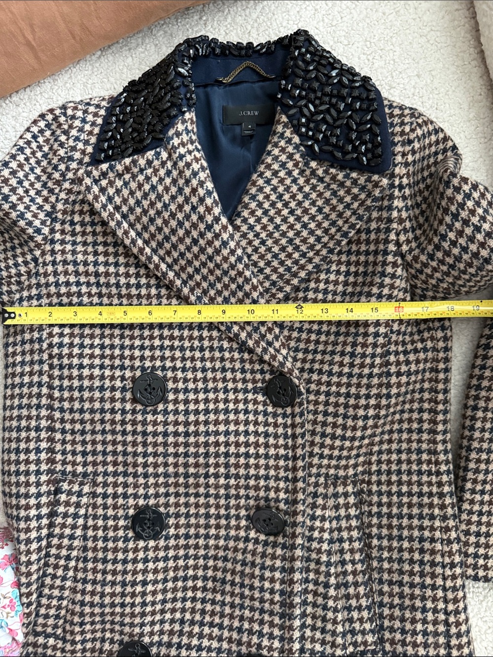 J. Crew Houndstooth Pea Coat with Navy Lining Size 4 - Picture 8 of 13